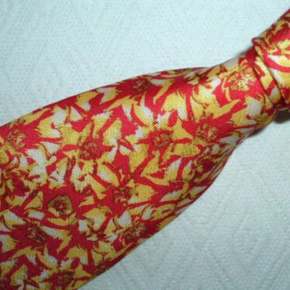 Andre Claude Canova Red Gold Abstract Floral Tie